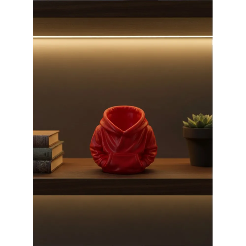 Dekoratif Kırmızı Hoodie Kalemlik 10x10 cm