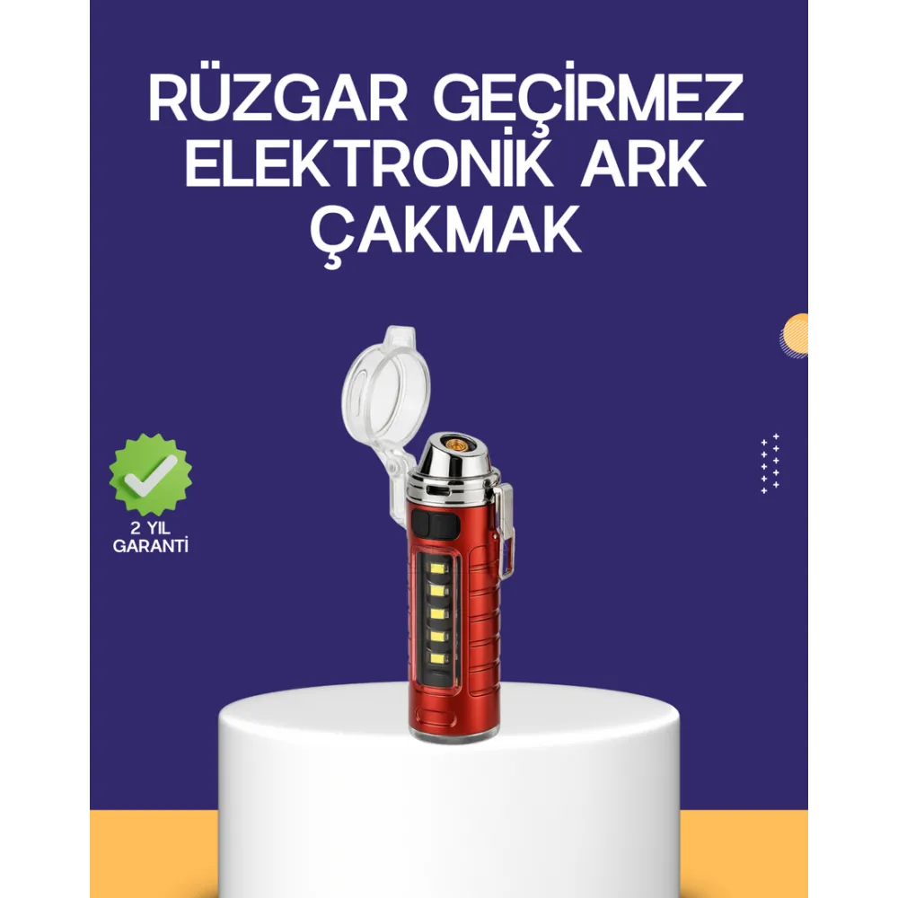 Usb Şarjlı Rüzgar Geçirmez Elektrikli Çakmak El Fenerli