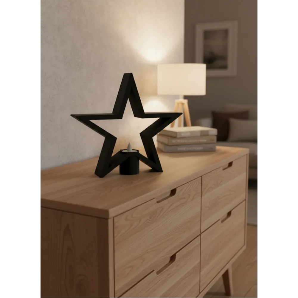 Siyah Yıldız Şeklinde Mumluk Loş Işık Dekor Aksesuarı