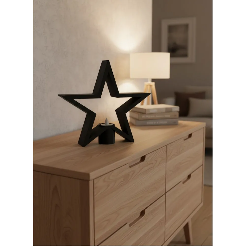 Siyah Yıldız Şeklinde Mumluk Loş Işık Dekor Aksesuarı
