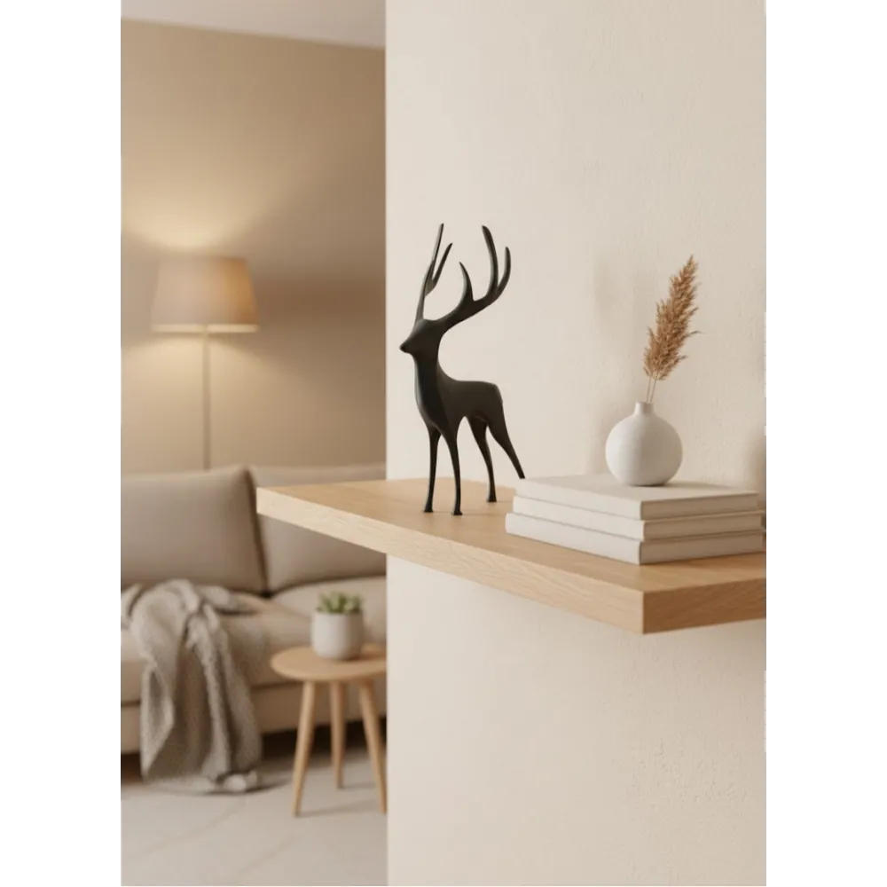 Geyik Figürü Gri Modern Salon Ve Raf Dekoru