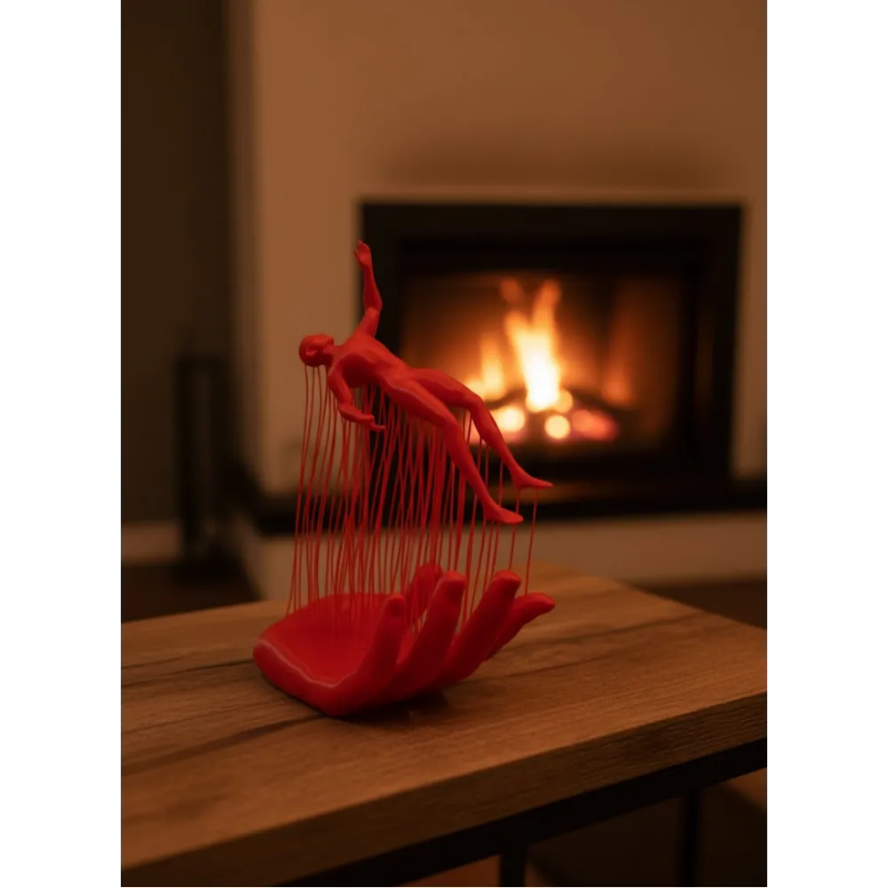 Kırmızı El Ve İnsan Figürü Dekoratif Biblo Salon Ofis Raf Ve Konsol Üstü İçin 12X18 Cm