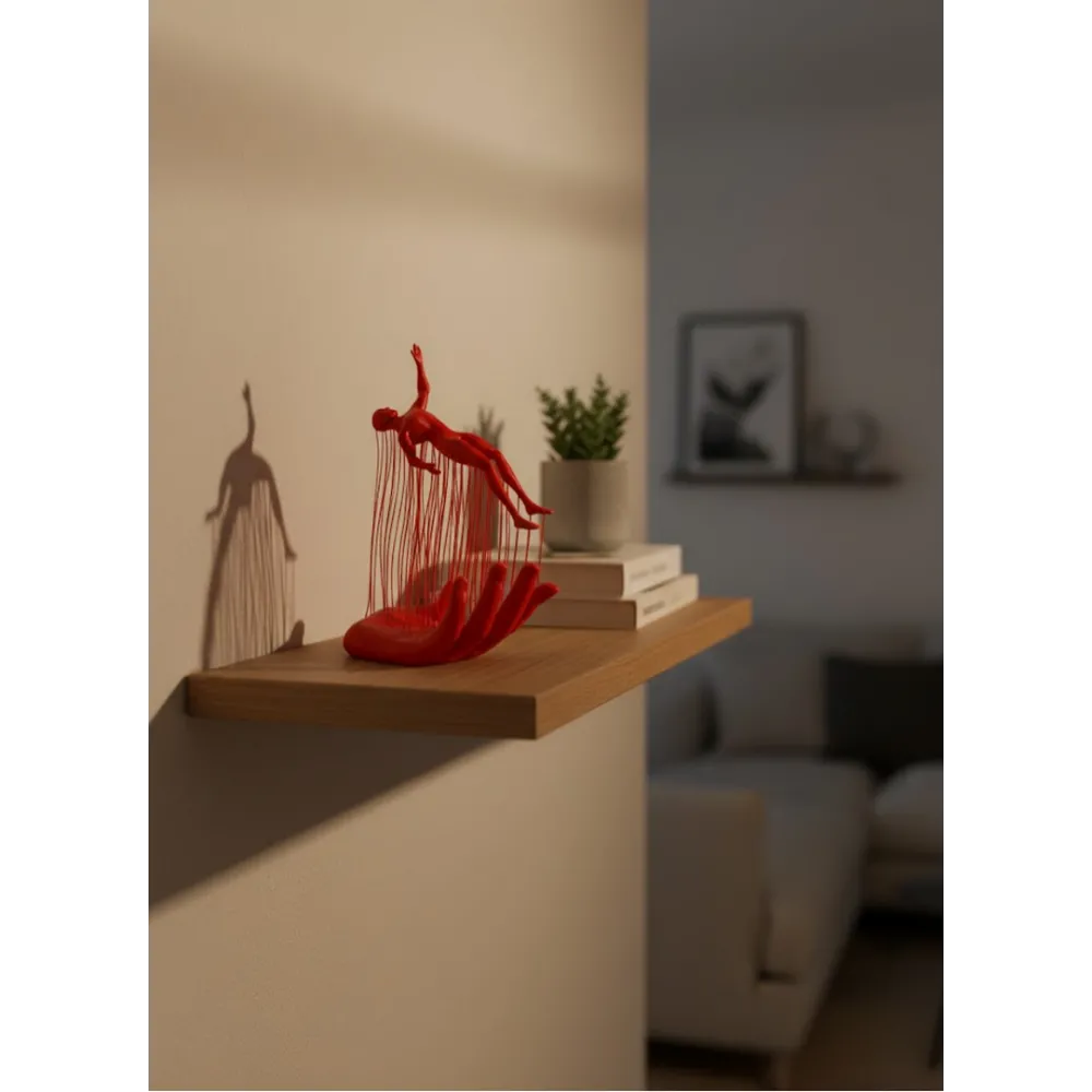 El Formlu İnsan Figürü Kırmızı Modern Dekoratif Biblo Soyut Tasarım 12X18 Cm