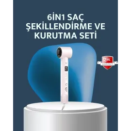 6-In-1 Saç Şekillendirme Seti Yüksek Hızlı Motor Negatif İyon Lcd Ekran