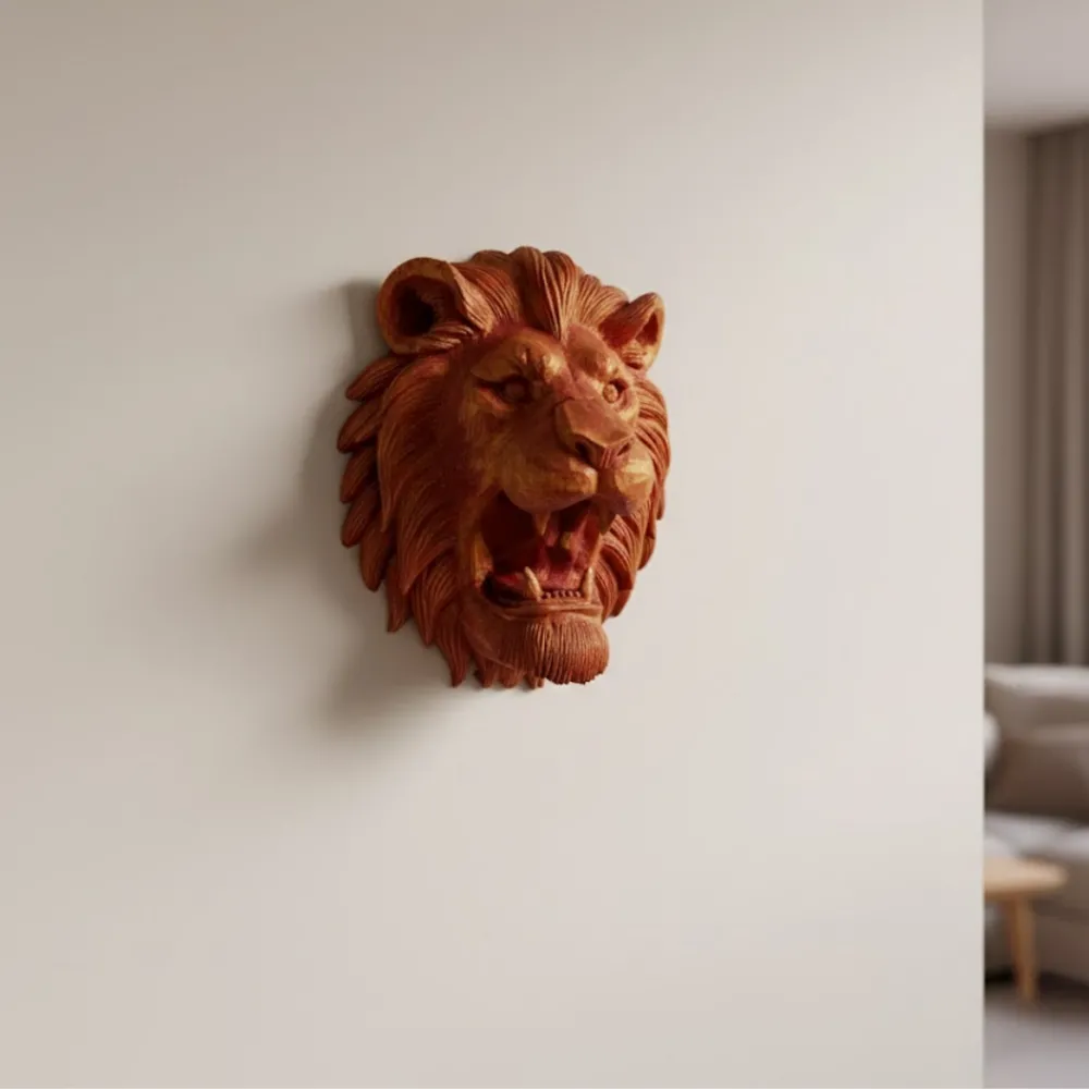 Gold Kırmızı Aslan Duvar Dekoru Asılabilir Hediyelik 3D Heykel 20X21 Cm