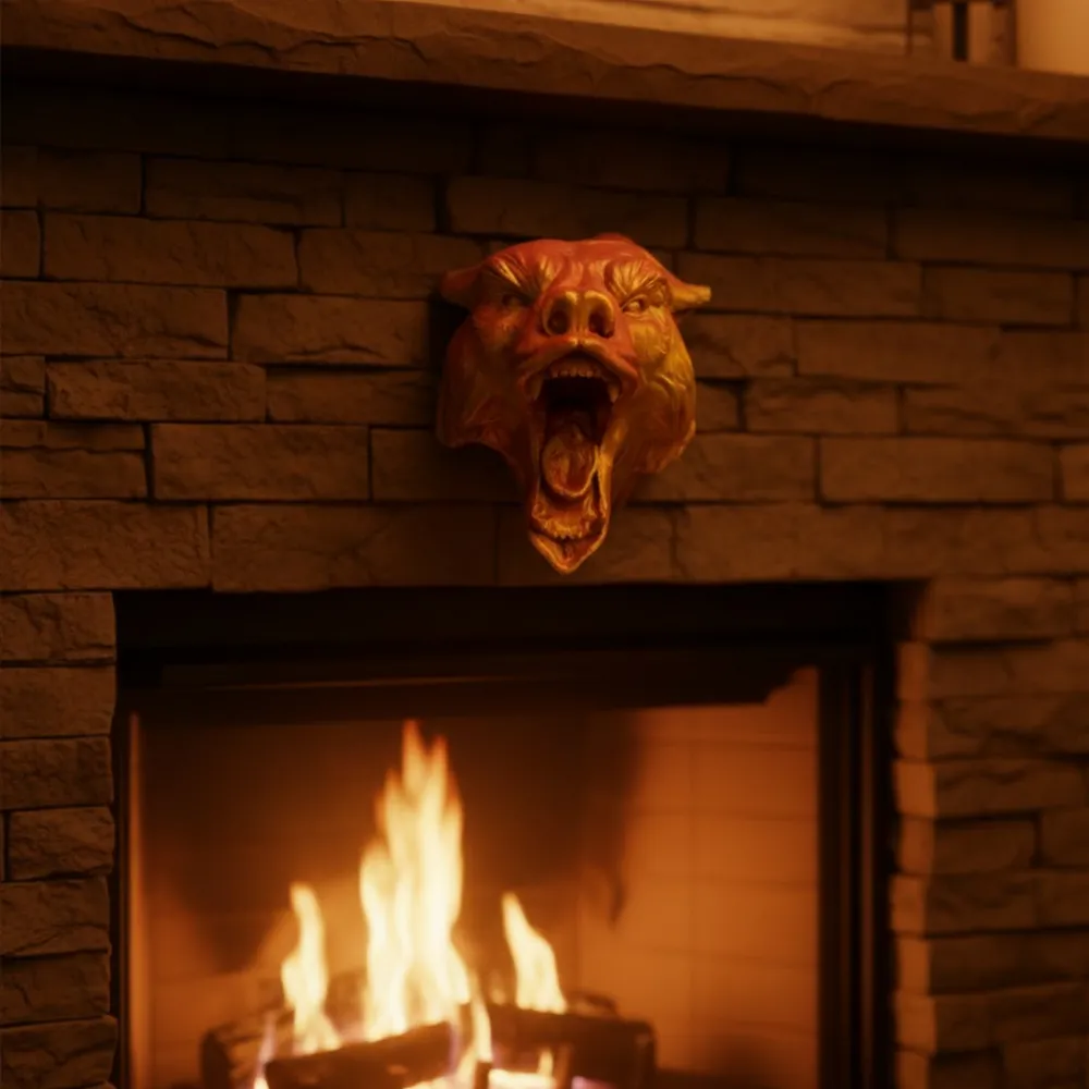 Dekoratif Asılabilir Jaguar Başı 3D Duvar Heykeli Gold Red 20X16 Cm