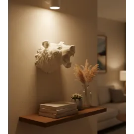 Beyaz Renk 3D Ayı Başı Duvar Dekoru