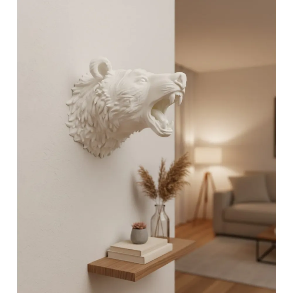 Özel Tasarım Beyaz Ayı Duvar Aksesuarı 3D Dekoratif Heykel 25X19 Cm