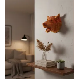 Gold Renk 3D Kurt Başı Duvar Dekoru