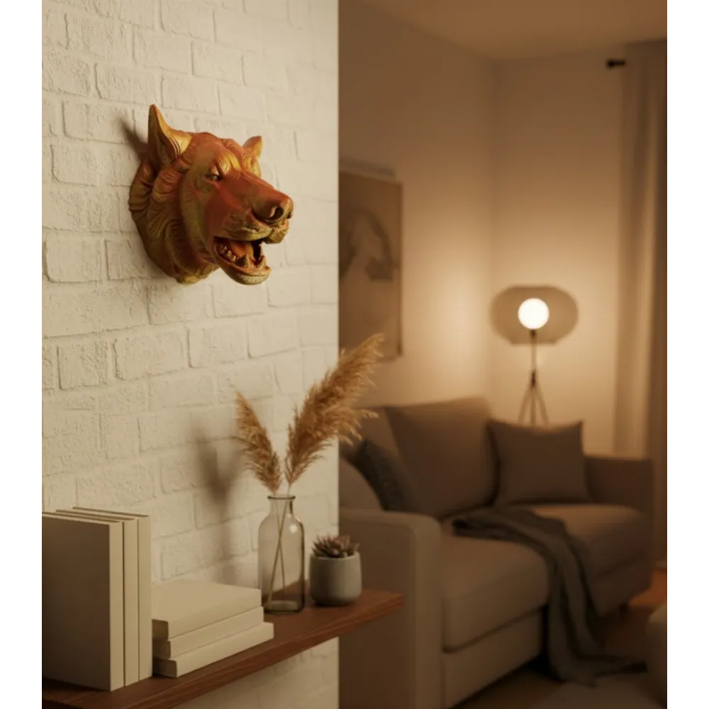 Altın Kaplama Görünümlü Kurt Duvar Süsü