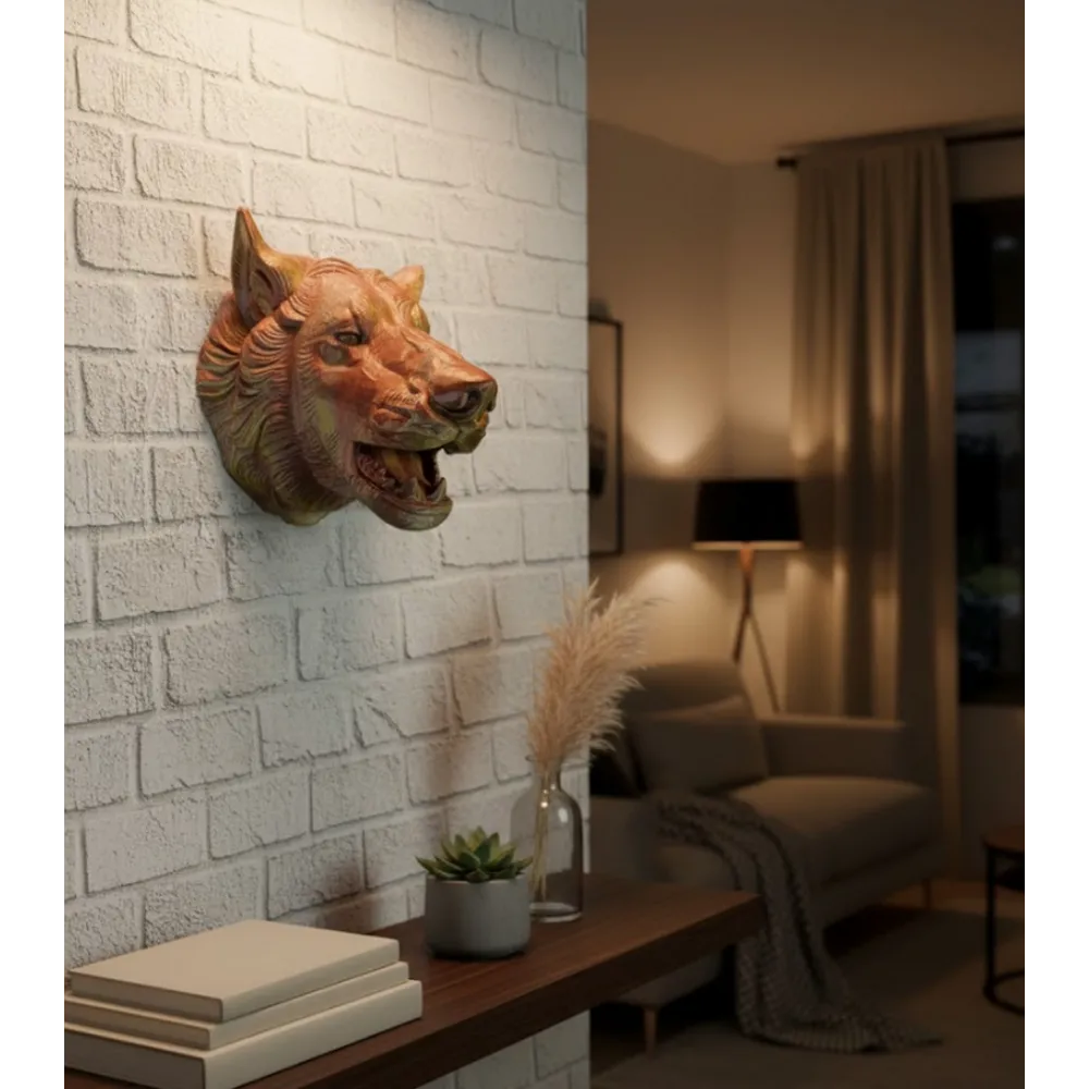 Gold Kurt Duvar Aksesuarı Asılabilir 3D Dekoratif Heykel 25X19 Cm