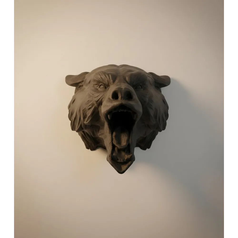 Ayı Tasarım Siyah 3D Duvar Heykeli