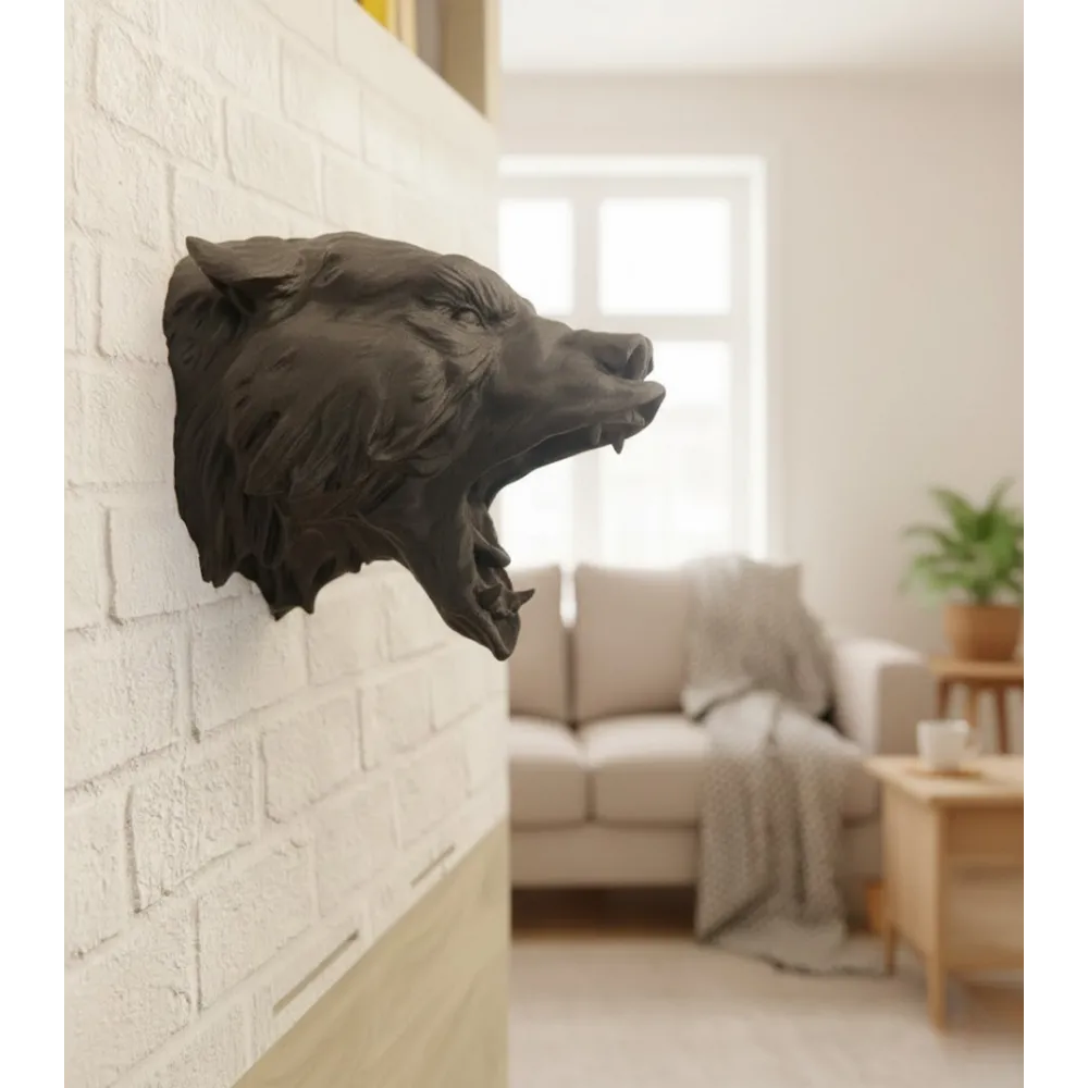Dekoratif Asılabilir Siyah Ayı Başı 3D Duvar Heykeli 25X19 Cm