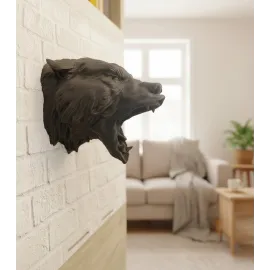 Dekoratif Asılabilir Siyah Ayı Başı 3D Duvar Heykeli 25X19 Cm