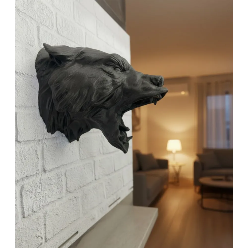 3D Siyah Ayı Başı Duvar Süsü Özel Tasarım Dekoratif Heykel 25X19 Cm