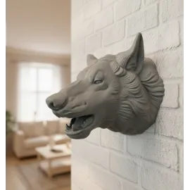 Asılabilir Gri Kurt Heykeli Ev Ofis Duvar Süslemesi Dekoratif