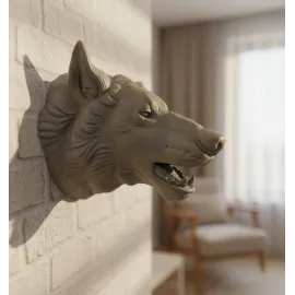 Gri Kurt Duvar Biblosu Güçlü Detaylı Dekoratif Tasarım 25X19 Cm