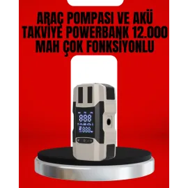 Dijital Ekranlı Araç Pompası Akü Takviye Powerbank 12.000 Mah