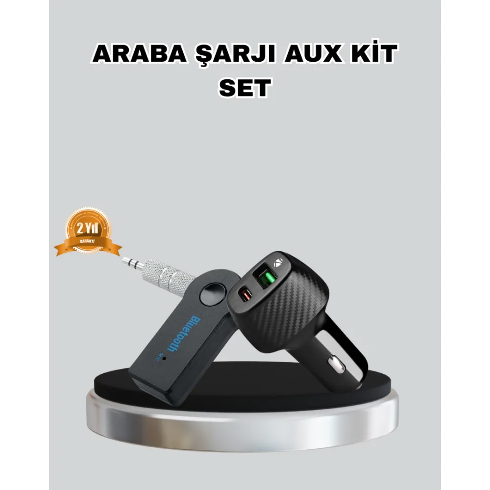 Aux Bluetooth Adaptör Ve 38W Hızlı Araç Şarj Cihazı Seti