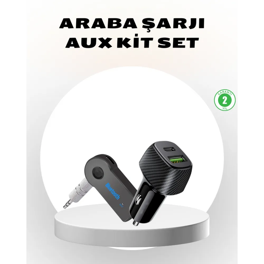 Bluetooth Aux Çevirici Ve Pd Destekli Araç Şarj Cihazı 2’Li Set