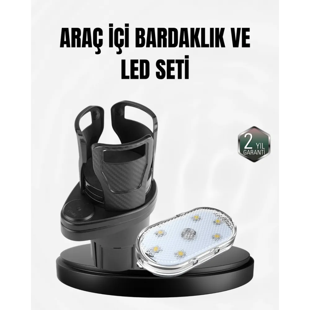 Araç İçi Düzen Ve Ambiyans Seti Çift Bardak Tutucu + Led Işık
