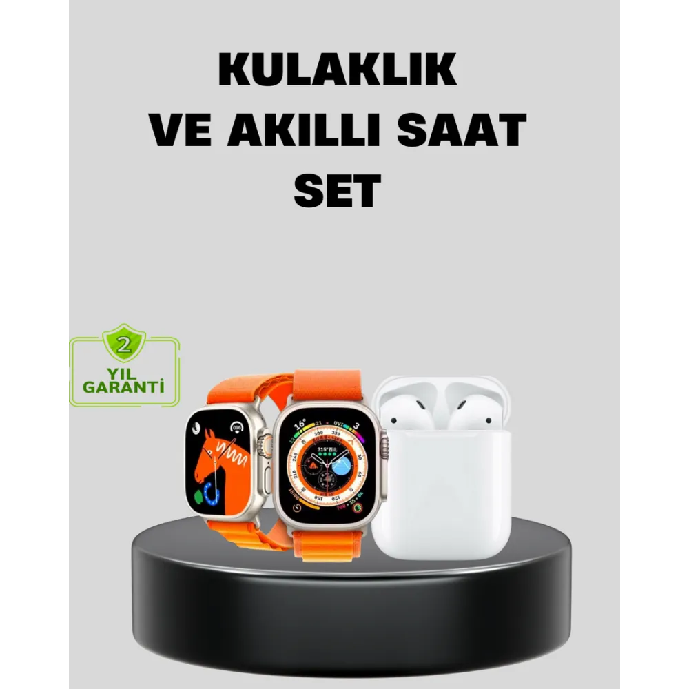 S8 Ultra Akıllı Saat Ve Bluetooth Kablosuz Kulaklık 2’Li Set