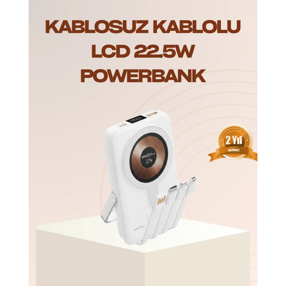 Manyetik Kablosuz Powerbank 22.5W Hızlı Şarj Lcd Ekranlı
