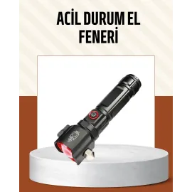Çekiçli Pusulalı Acil Durum Feneri Usb Şarjlı Çok Fonksiyonlu
