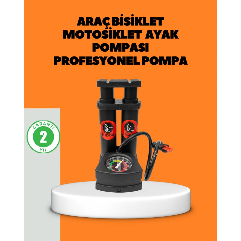 Ayaklı Bisiklet Pompası Basınç Göstergeli Çok Amaçlı