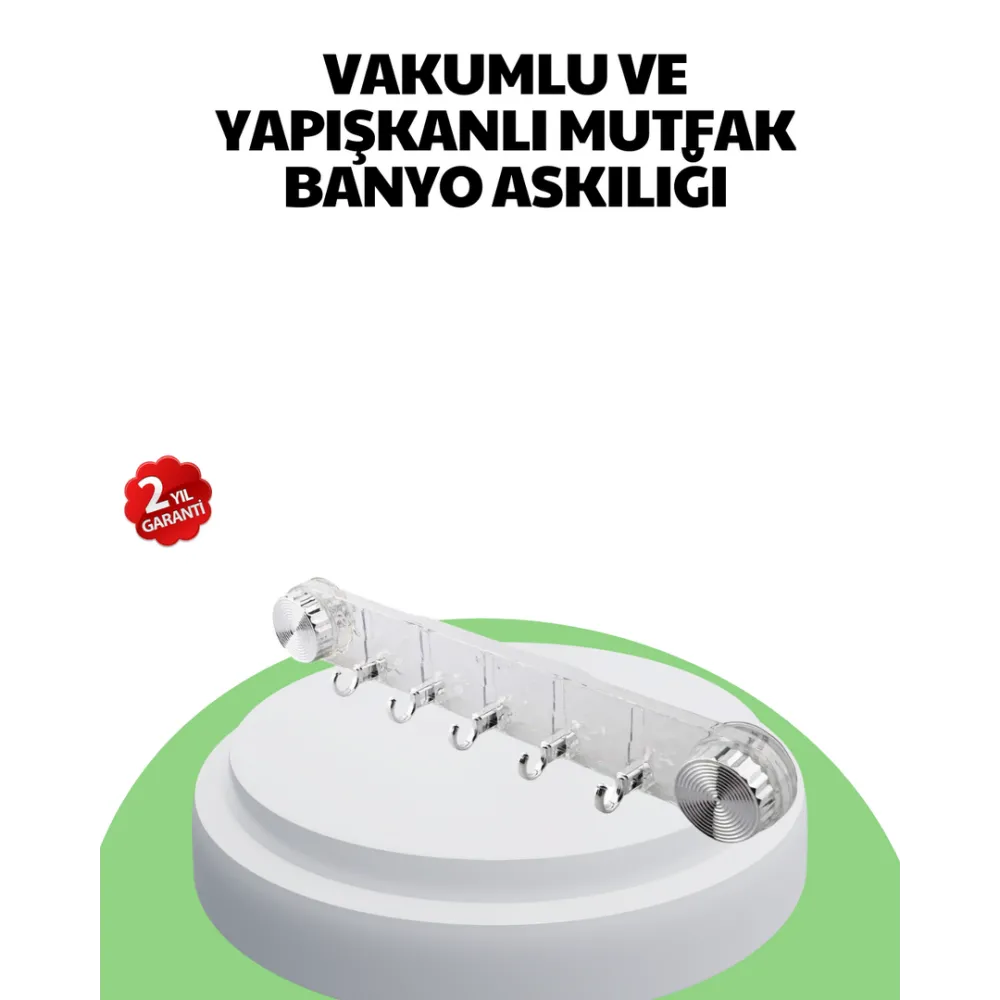 Mutfak Ve Banyo Askılığı Vakumlu Yapışkanlı 5 Askı Bölmeli
