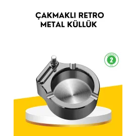 Çakmaklı Küllük Paslanmaz Metal Yuvarlak Tasarım
