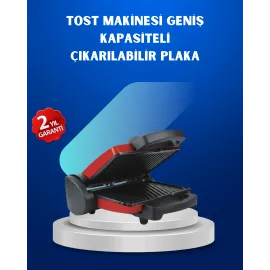 Çıkarılabilir Plakalı 2000W Tost Makinesi – Termostatlı, Kolay Temizlenir