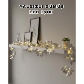 Yaldızlı Gümüş Yaprak Led Işık Pilli Dekoratif Ortam Ve Yılbaşı Aydınlatması