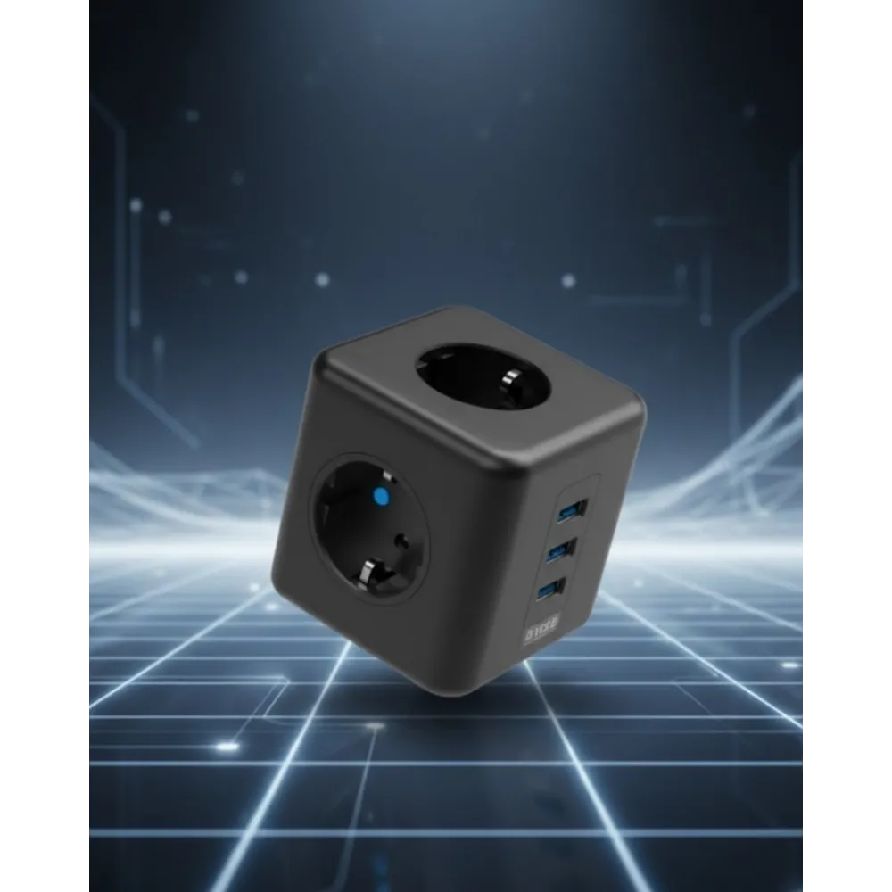 Elektronik Cihazlar İçin Akım Korumalı 3 Prizli Usb’Li Küp Priz