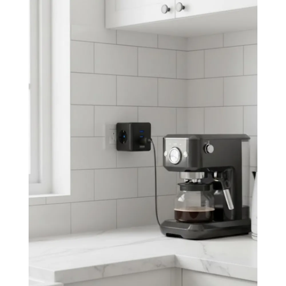 Akım Ve Voltaj Korumalı Küp Priz 3 Usb Destekli