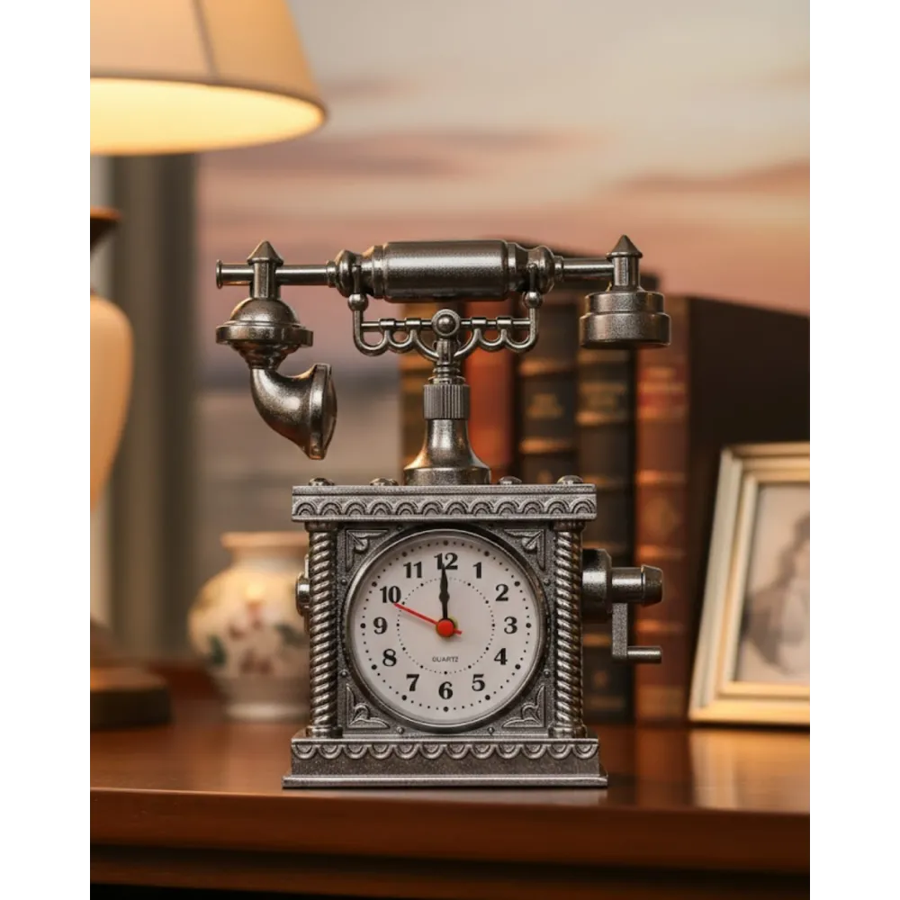 Retro Telefon Görünümlü Çalar Saat Masa Ve Raf Dekoru
