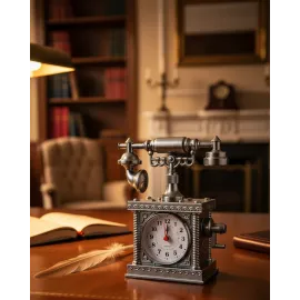 Vintage Telefon Tasarımlı Masa Saati Ve Çalar Saat Dekoratif Model