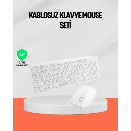 Beyaz Kablosuz Klavye Fare Seti Kablosuz Fare USB Alıcı PC Uyumlu