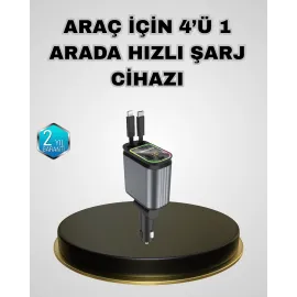 Araç Şarj Adaptörü 66W Pd Qc Hızlı Şarjlı Ve Çekilebilir Kablolu