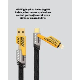 Örgülü Tasarım 4’Ü 1 Arada Usb-C Lightning Hızlı Şarj Kablosu