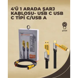 4'ü 1 Arada Metal Hızlı Veri Kablosu – 65W Güç, 27W Iphone Desteği, 480Mbps Aktarım