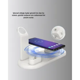 Apple Uyumlu Kablosuz Şarj İstasyonu 4 Cihaz Destekli Ve Hızlı Şarjlı