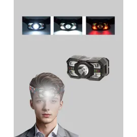 Sensörlü Led Kafa Lambası Kırmızı Beyaz Işık Ayarlanabilir