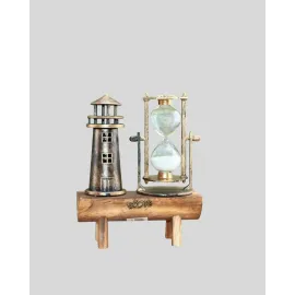 Ahşap Gövdeli Deniz Feneri Formlu Kum Saati – 15X20 Cm Masa Dekoru
