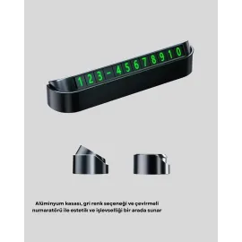Çevirmeli Araç İçi Park Numaratörü – Alüminyum Gri, Kolay Montaj ve Net Görünüm