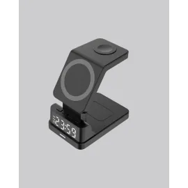 Kablosuz Şarj Cihazı Ve Dijital Saat – 4’Ü 1 Arada Hızlı Şarj, Apple Uyumlu, Led Işıklı Tasarım