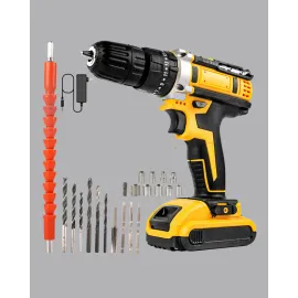 24 Parça Çift Bataryalı Akülü Darbeli Matkap – Güçlü Motor, Metal Dişli, LED Işıklı