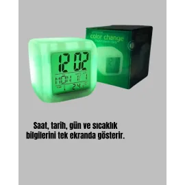 Kronometre ve Takvim Destekli Renk Değiştiren LED Dijital Küp Saat