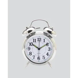 Dekoratif Yuvarlak Gümüş Sessiz Işıklı Masa Üstü Çalar Saat Alarmlı ve Şık Tasarım