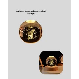 8 cm Küçük Prens Cam Küre USB Işıklı Ahşap Tabanlı Dekor